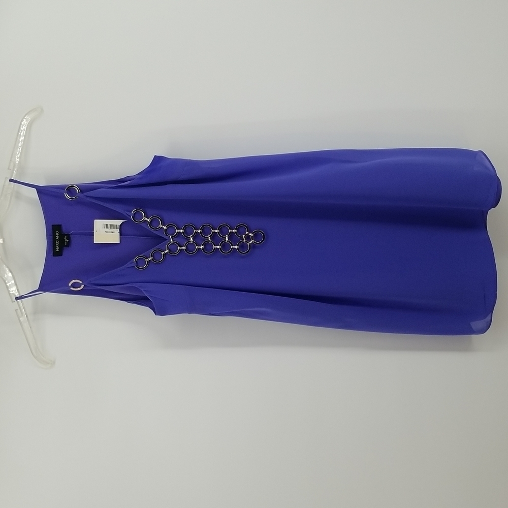 Guess Y2K Blue Mini Dress Vneck wAttached Chain Necklace & Spaghetti Straps Sz:M